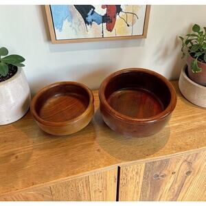 Vintage Teak Wood Bowl Set-Thailand Mid Century Modern-Rustic Decor Pair-Organic